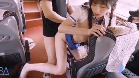 Beautiful Bus Stewardess gets fucked inside of a bus by a passenger.