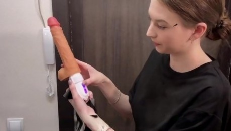 Teen sexshop worker knocked on his door and ended up fucked POV