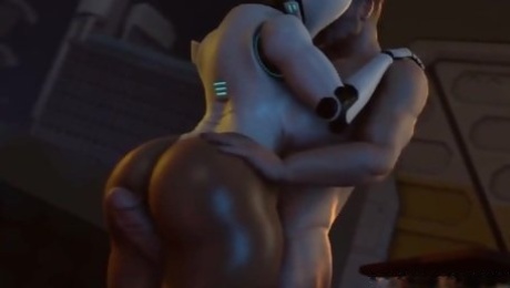 Naughty masked 3D ebony robot enjoying dick ride and tease session for that massive dick