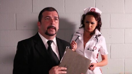 Carina Roman wearing nylon stockings gets fucked by her patient