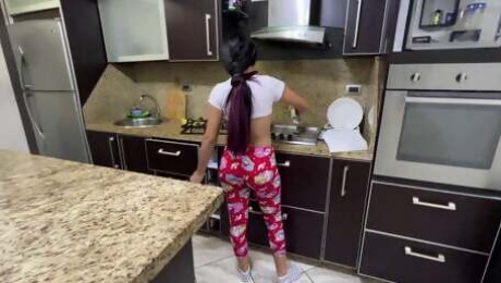 My 18 Year Old Maid Cooking, What a Delicious View I Love to See Her Big Ass