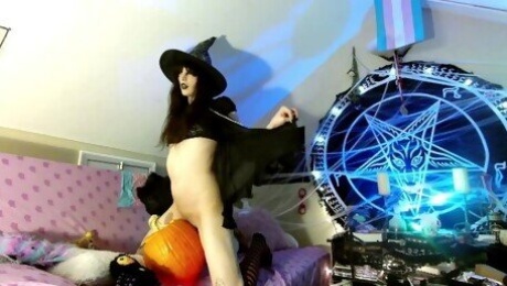 Magical Transgender Witch Girl Puts Her Wand in a Pumpkin - Halloween Special