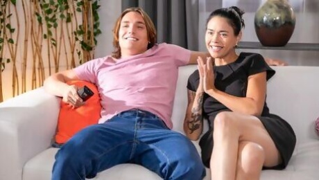 Asian MILF Dana Vespoli is sucking a young penis down on the knees