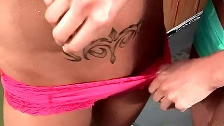 Perfect nymph's striptease action