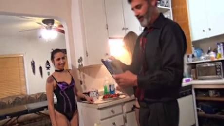 interracial birthday orgy - old man fucks 3 beautiful girls