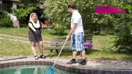 Extra Large Blonde Fucks Up the Pool Boy